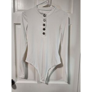 Women's White Button Front Long Sleeve Bodysuits Size Large